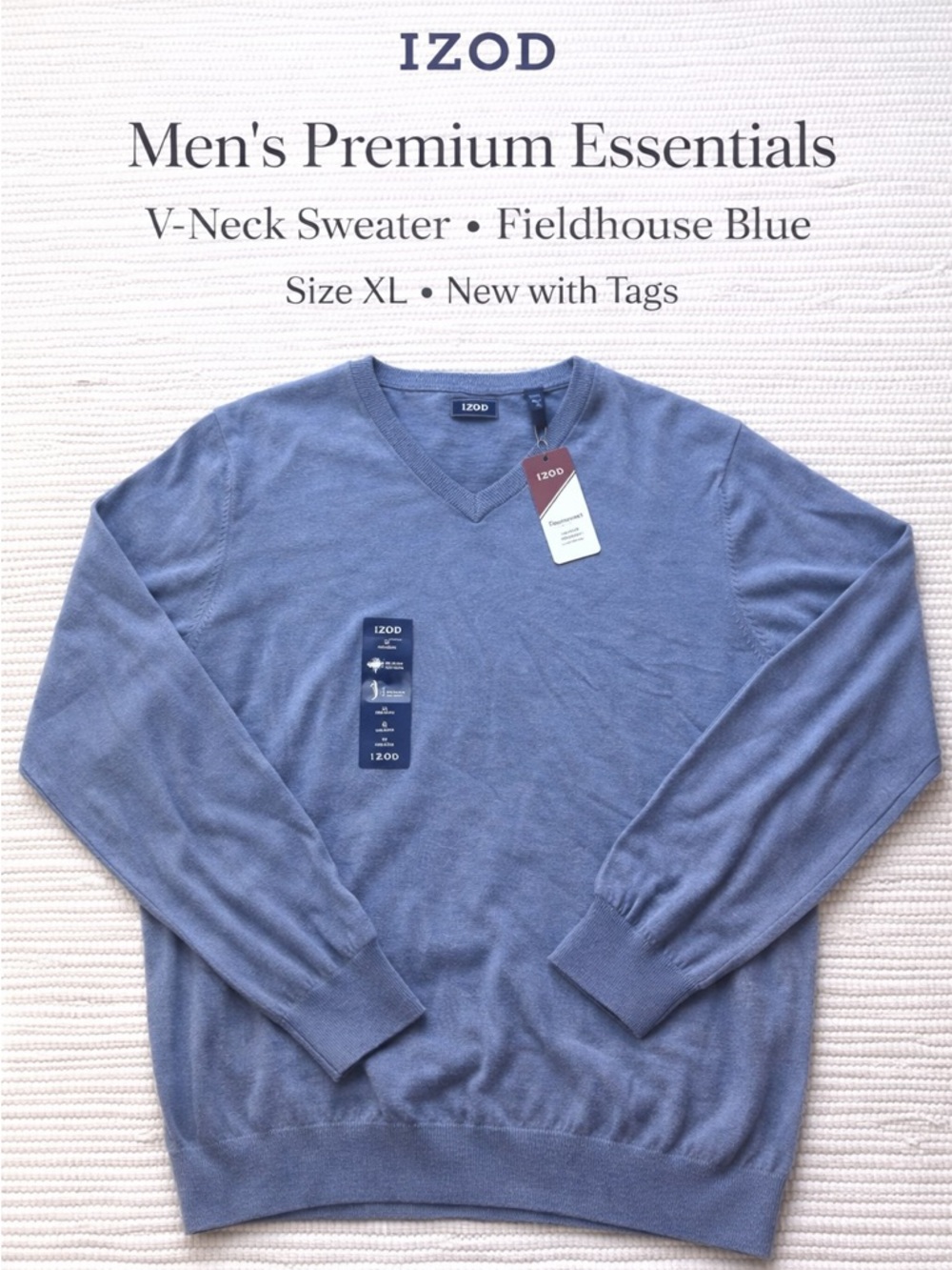 Izod Men's Premium Essentials V-Neck Sweater, Fieldhouse Sweater XL NEW